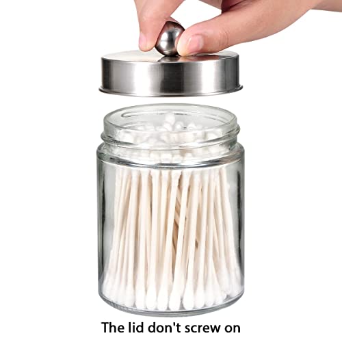 Amolliar 4Pc Apothecary Jars Bathroom Vanity Storage Organizer Set -Countertop Canister with Stainless Steel Lids &Stickers - Qtip Dispenser Holder for Qtip,Cotton Swab,Makeup Sponge (Brushed Nickel) - Image 4