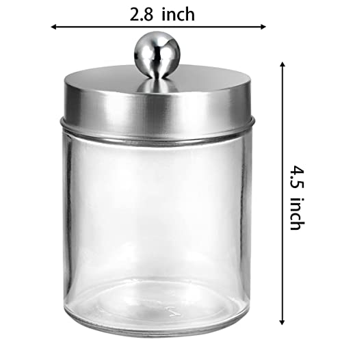 Amolliar 4Pc Apothecary Jars Bathroom Vanity Storage Organizer Set -Countertop Canister with Stainless Steel Lids &Stickers - Qtip Dispenser Holder for Qtip,Cotton Swab,Makeup Sponge (Brushed Nickel) - Image 5