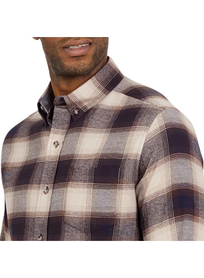 Chaps Men's Classic Fit Long Sleeve Button Down Stretch Flannel Casual Woven Shirt, Desert Khaki, L - Image 2