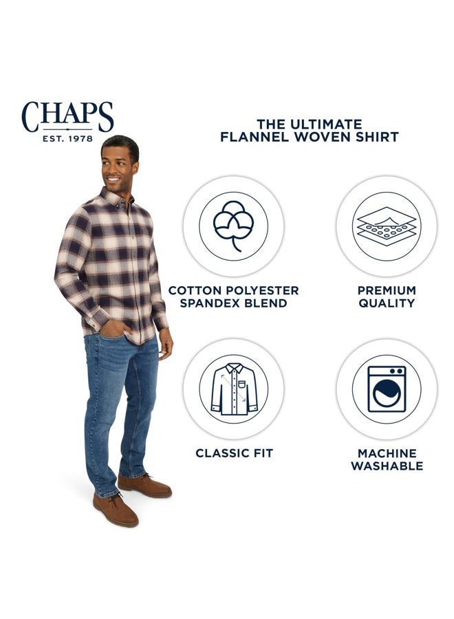 Chaps Men's Classic Fit Long Sleeve Button Down Stretch Flannel Casual Woven Shirt, Desert Khaki, L - Image 4