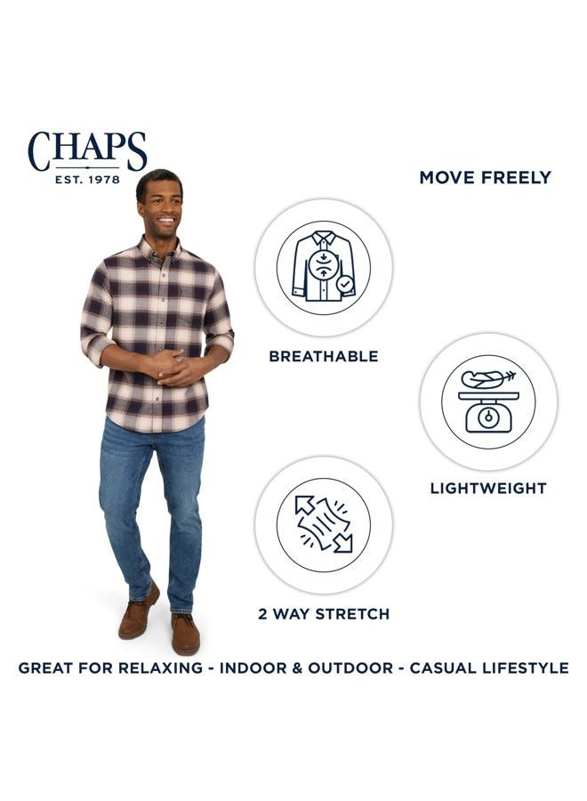Chaps Men's Classic Fit Long Sleeve Button Down Stretch Flannel Casual Woven Shirt, Desert Khaki, L - Image 3
