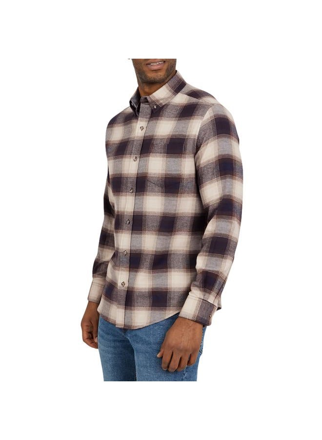 Chaps Men's Classic Fit Long Sleeve Button Down Stretch Flannel Casual Woven Shirt, Desert Khaki, L - Image 1