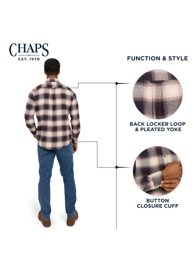 Chaps Men's Classic Fit Long Sleeve Button Down Stretch Flannel Casual Woven Shirt, Desert Khaki, L - Image 5