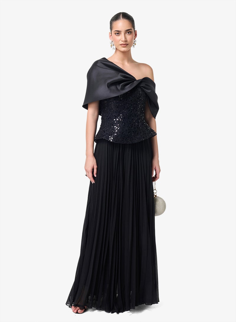 Threadz by Ajooni Elegant Draped Sequin Maxi Dress - Image 1