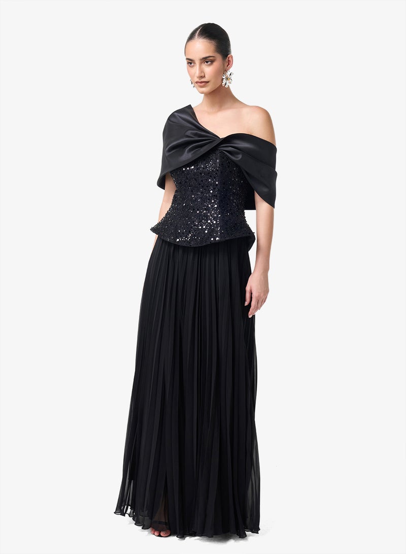 Threadz by Ajooni Elegant Draped Sequin Maxi Dress - Image 4