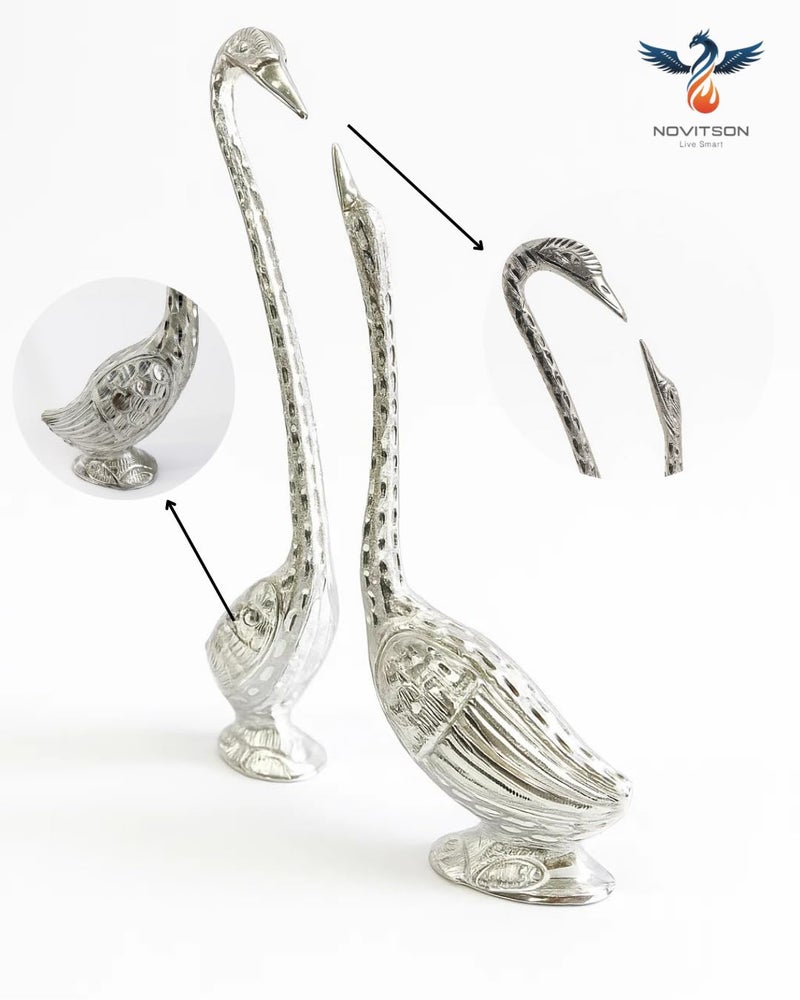Novitson NHC-1101S | 2 Pcs Couple Swan Handicraft Set – Zinc Figurines for Elegant Home & Office Decor | Silver Color - Image 2