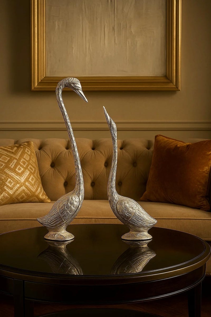 Novitson NHC-1101S | 2 Pcs Couple Swan Handicraft Set – Zinc Figurines for Elegant Home & Office Decor | Silver Color - Image 3