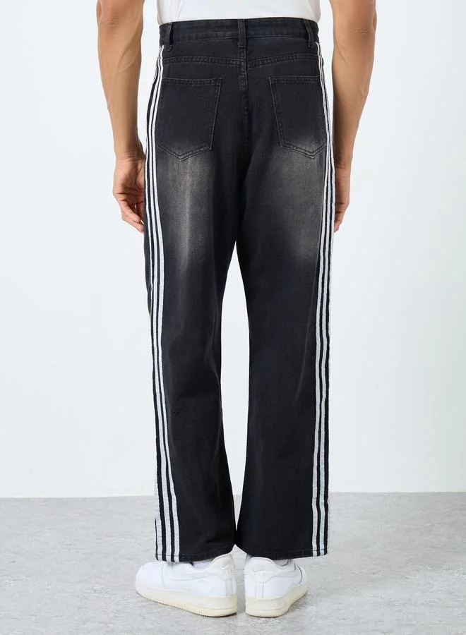Styli Styli Mid Rise Loose Fit Jeans with Side Taping