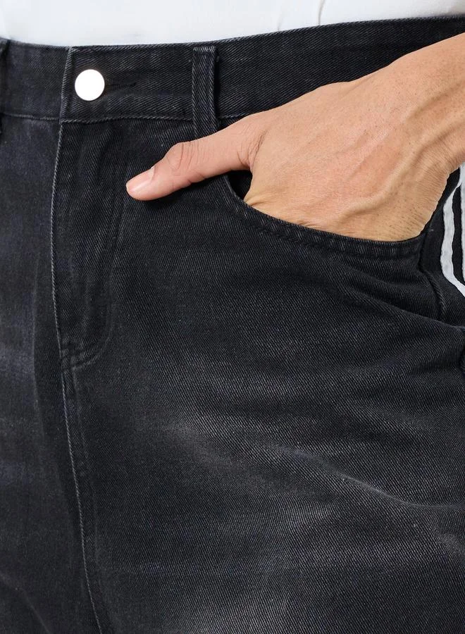 Styli Styli Mid Rise Loose Fit Jeans with Side Taping