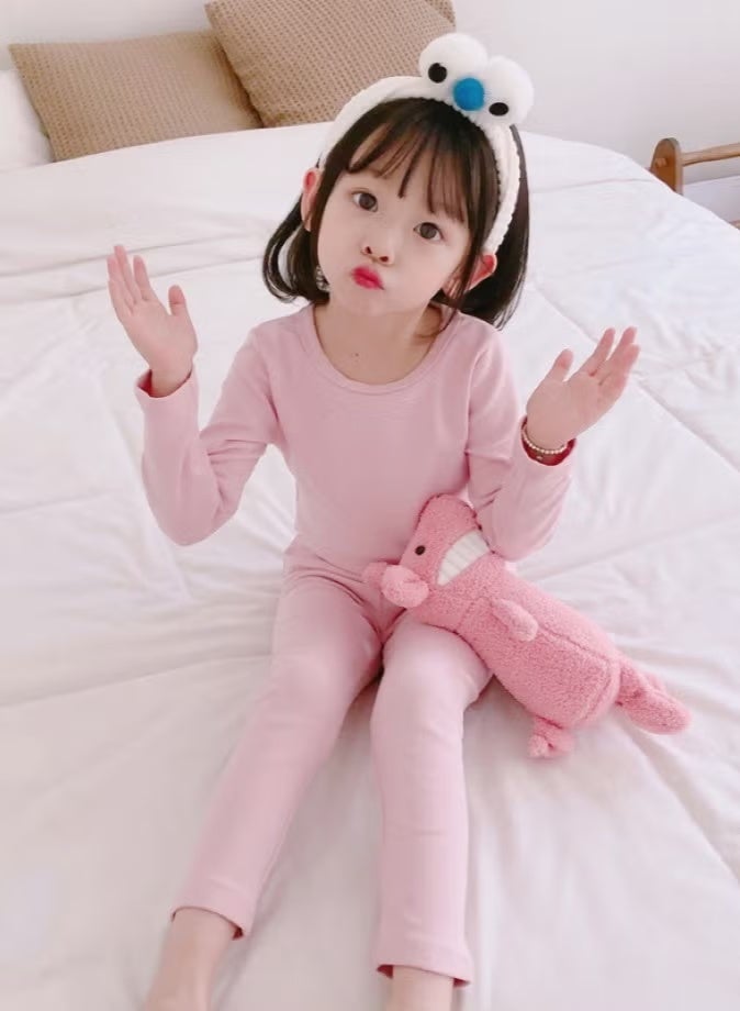 مجموعة ملابس داخلية حرارية للأطفال بلون واحد، قمصان وسروال ناعم، مجموعة ملابس نوم ناعمة للأطفال - Image 1