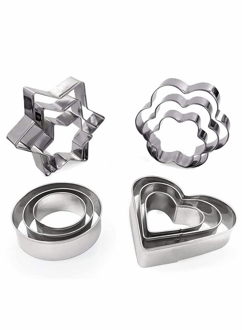 Excefore Stainless Steel Biscuit Mould, Kitchen DIY Baking Tool Set Flower Round Heart Star Shape Biscuit Stainless Steel Metal Molds Cutters for Kitchen Baking Halloween Small Cookie Cutters (12 PCS) - Image 1