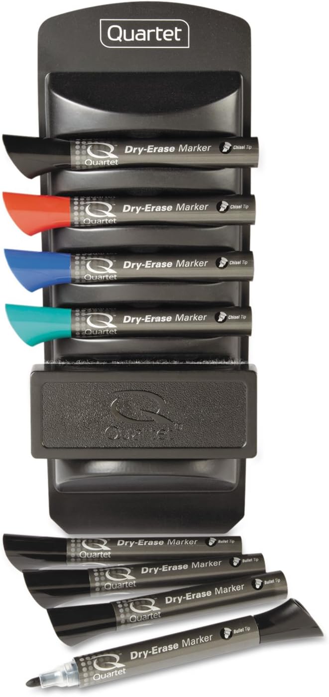 Quartet Whiteboard Accessory Caddy Includes 8 Chisel Tip Dry Erase Markers and 1 Eraser White Board Accessories Black 558 - Image 1