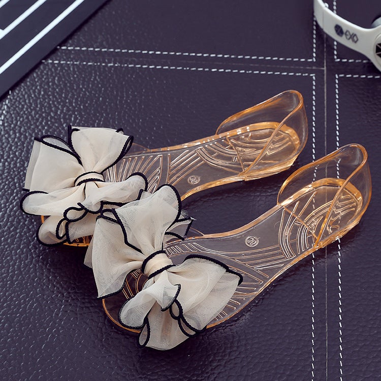 New Arrival Bow Big Flower Jelly Shoes Transparent Flat Women'S Sandals Fish-Toe All-Match Beach Shoes Shoes - Image 1