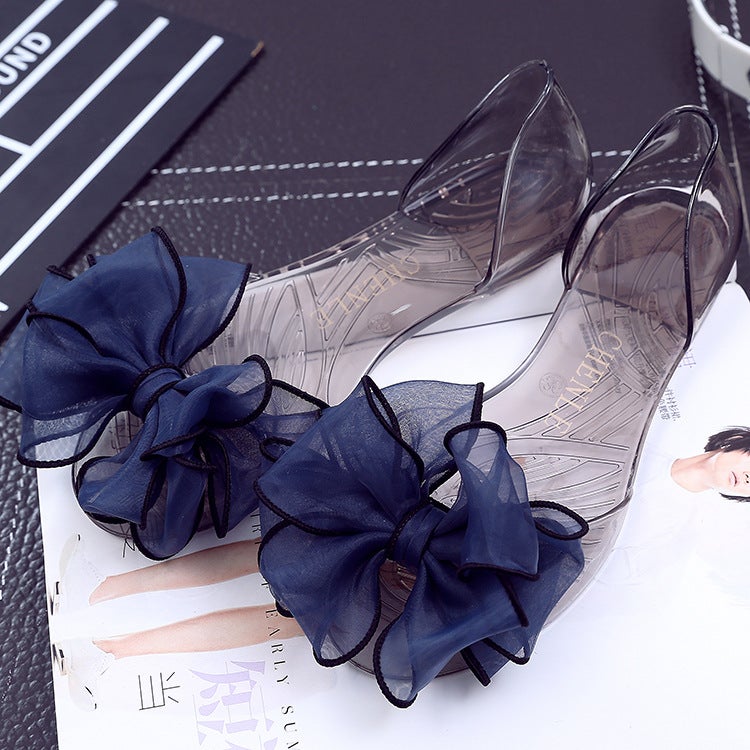 New Arrival Bow Big Flower Jelly Shoes Transparent Flat Women'S Sandals Fish-Toe All-Match Beach Shoes Shoes - Image 2