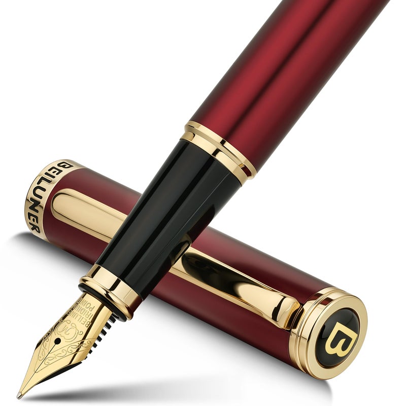 BEILUNER Red Fountain Pen,Stunning Luxury Pens with 24K Gold Finish, Gorgeous 24K Gilded Nib(Medium), Fancy Pen Gift for Men&Women -Ink Converter-Elegant,Professional,Office,Nice Pen for Writing - Image 1