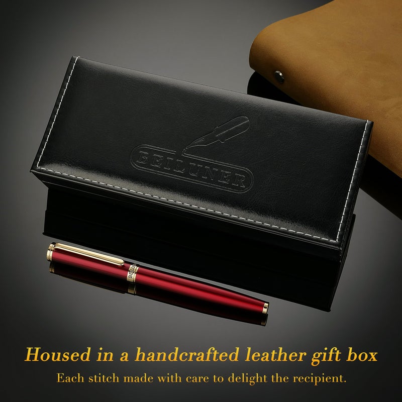 BEILUNER Red Fountain Pen,Stunning Luxury Pens with 24K Gold Finish, Gorgeous 24K Gilded Nib(Medium), Fancy Pen Gift for Men&Women -Ink Converter-Elegant,Professional,Office,Nice Pen for Writing - Image 5