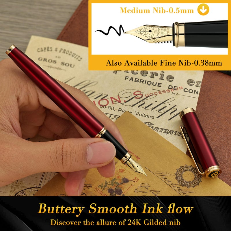 BEILUNER Red Fountain Pen,Stunning Luxury Pens with 24K Gold Finish, Gorgeous 24K Gilded Nib(Medium), Fancy Pen Gift for Men&Women -Ink Converter-Elegant,Professional,Office,Nice Pen for Writing - Image 4