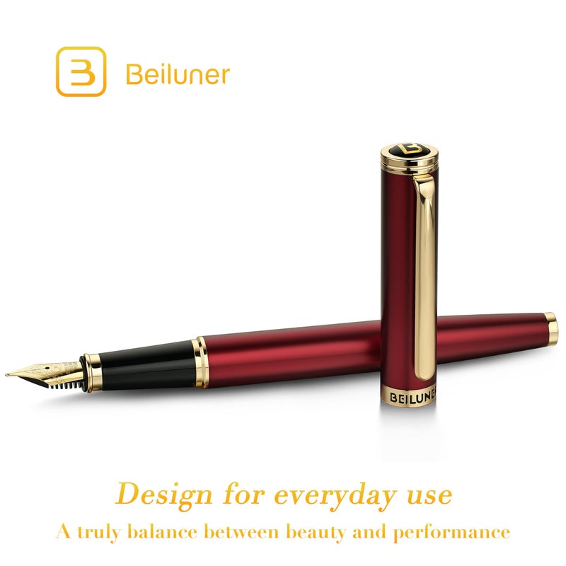 BEILUNER Red Fountain Pen,Stunning Luxury Pens with 24K Gold Finish, Gorgeous 24K Gilded Nib(Medium), Fancy Pen Gift for Men&Women -Ink Converter-Elegant,Professional,Office,Nice Pen for Writing - Image 2