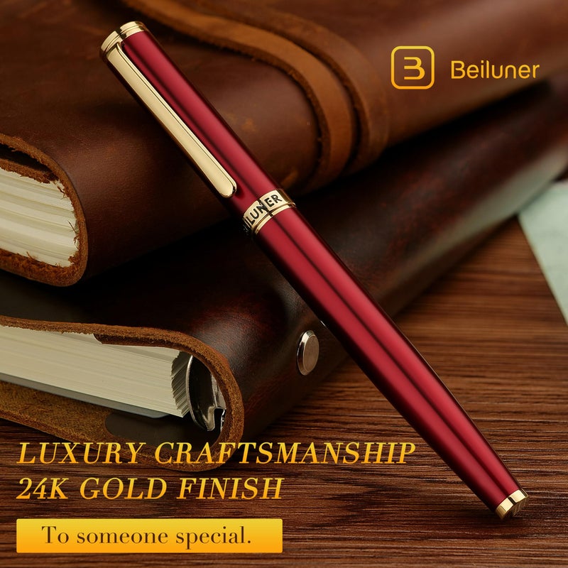 BEILUNER Red Fountain Pen,Stunning Luxury Pens with 24K Gold Finish, Gorgeous 24K Gilded Nib(Medium), Fancy Pen Gift for Men&Women -Ink Converter-Elegant,Professional,Office,Nice Pen for Writing - Image 3