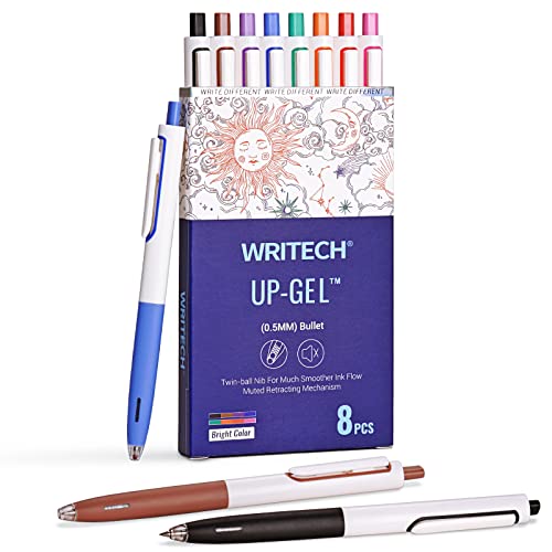 WRITECH Retractable Gel Ink Pens: Multicolor 0.5mm Fine Point Pen No Smear & Bleed for Journaling Sketching Drawing Notetaking Extra Smooth Writing Silent Click Pen Set Up-Gel 8ct - Image 1