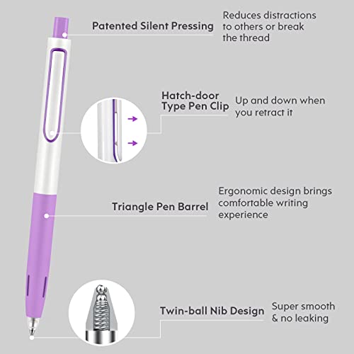 WRITECH Retractable Gel Ink Pens: Multicolor 0.5mm Fine Point Pen No Smear & Bleed for Journaling Sketching Drawing Notetaking Extra Smooth Writing Silent Click Pen Set Up-Gel 8ct - Image 3