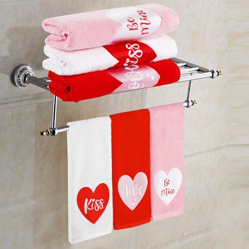 Quera 3 Pack Valentine's Day Hand Towels Kiss Love Be Mine 100 Percent Cotton Embroidered Premium Luxury Decor Bathroom Decorative Dish Set for Drying, Cleaning, Cooking, 13.7 "X 29.5" - Image 2