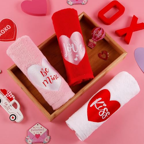 Quera 3 Pack Valentine's Day Hand Towels Kiss Love Be Mine 100 Percent Cotton Embroidered Premium Luxury Decor Bathroom Decorative Dish Set for Drying, Cleaning, Cooking, 13.7 "X 29.5" - Image 3