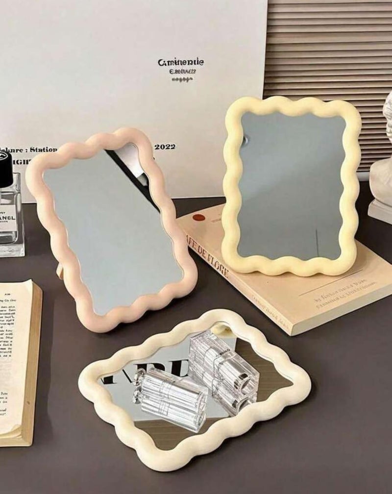 Makeup Mirror, Wavy Design, Tabletop and Wall-Mounted Suitable for Vanity, Makeup Bedroom Makeup accessories, Vanity Mirror,Makeup Tools, Travel Essential, Giveaways Pink - Image 4