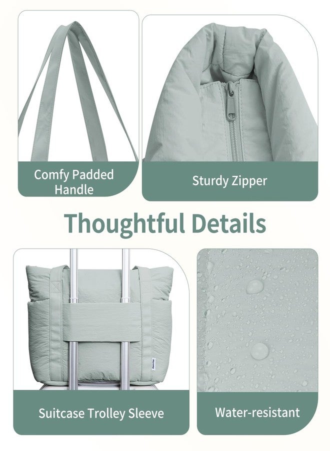 Narwey Puffer Travel Tote Bag for Women Work with Laptop Compartment, Puffy Tote Bags for Carry on, College, Gym, Sage Green, Large - Image 5