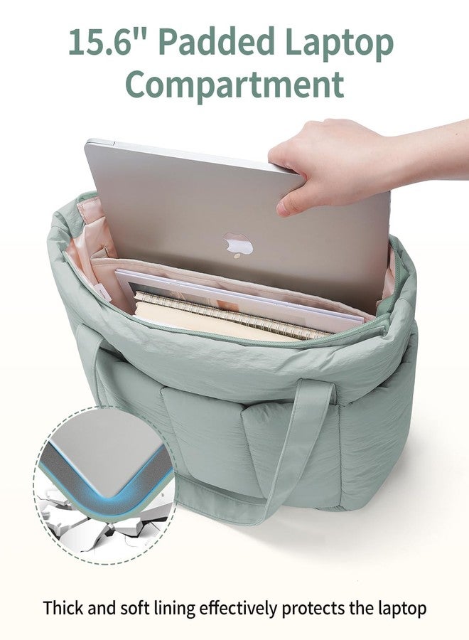 Narwey Puffer Travel Tote Bag for Women Work with Laptop Compartment, Puffy Tote Bags for Carry on, College, Gym, Sage Green, Large - Image 3