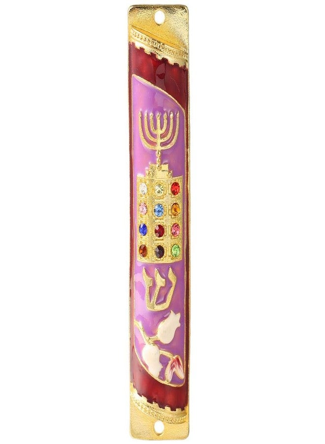 Matashi Hand Painted Enamel Mezuzah Embellished w/Menorah, Priestly Breastplate - Image 2