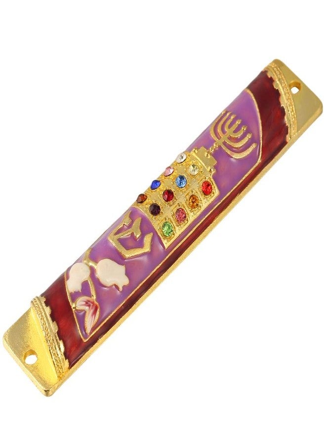 Matashi Hand Painted Enamel Mezuzah Embellished w/Menorah, Priestly Breastplate - Image 3