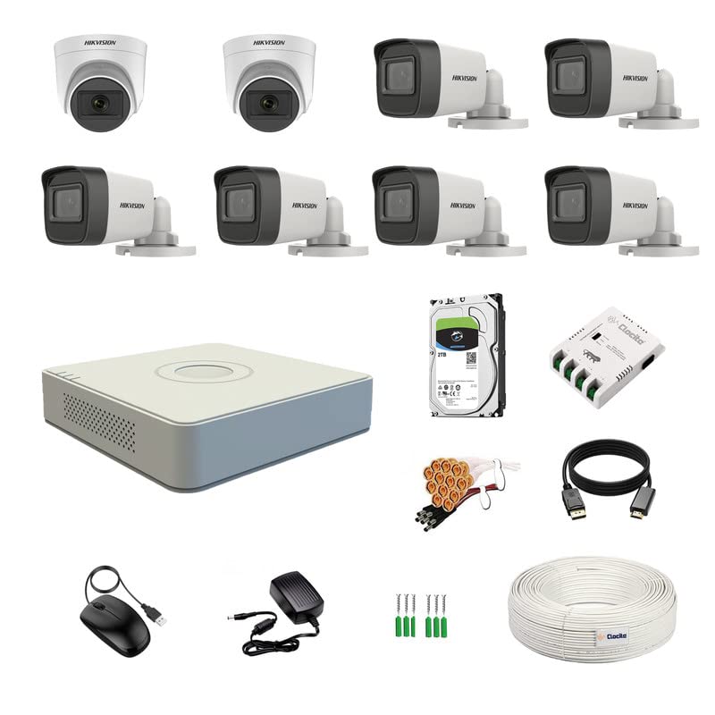 Clocite HIKVISION 8 Channel DVR with 5MP 2 Dome 6 Bullet Cameras with Audio Recording DayNight Vision 2TB HDD Copper Cable Roll 13 8 CH Power Supply BNC DC Full Combo Kit - Image 1