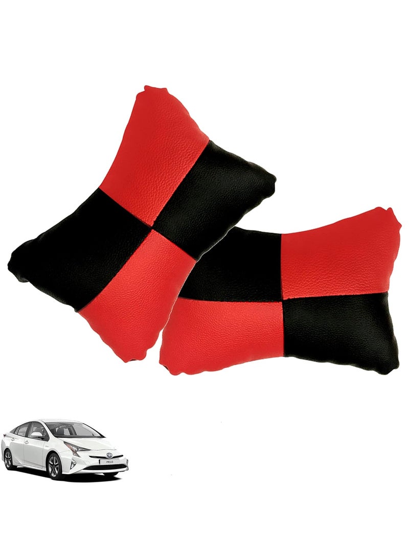 Adroitz Adroitz Car Pillow Faux Leather Material Check Design 2 Pieces in Red for Prius_PR178  - Image 1