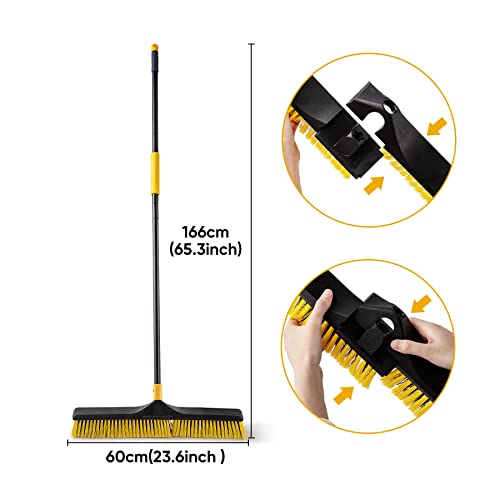 Yocada 24 inch Push Broom Brush 65.3 inch Long Handle Stiff Bristles Heavy-Duty Outdoor Commercial Broom for Cleaning Bathroom Kitchen Patio Garage Deck Concrete Wood Stone Tile Floor - Image 2