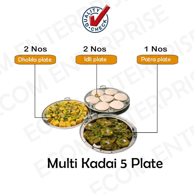 QSEC QE-5G Stainless Steel Idli Cooker Multi Kadai Steamer with Copper Bottom All-in-One Big Size 5 Plate 2 Idli | 2 Dhokla | 1 Patra | Momo's | 3 in 1 | 285 mm Dia. - Image 3