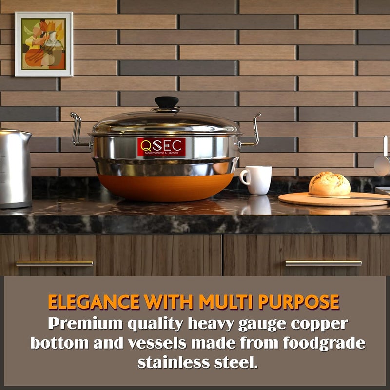 QSEC QE-5G Stainless Steel Idli Cooker Multi Kadai Steamer with Copper Bottom All-in-One Big Size 5 Plate 2 Idli | 2 Dhokla | 1 Patra | Momo's | 3 in 1 | 285 mm Dia. - Image 2