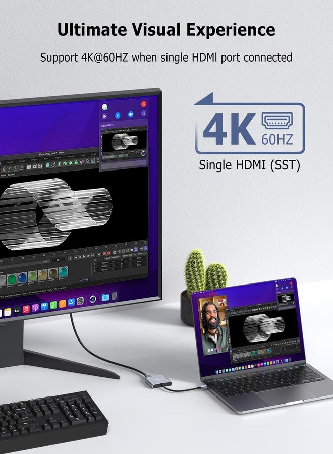 Glomtheia Dual HDMI Adapter for 2 Monitors, USB C to Double HDMI Adapter for Laptop MacBook Pro/Air, Support 4K@30Hz Double Monitors or 4K@60Hz Single Monitor - Image 2