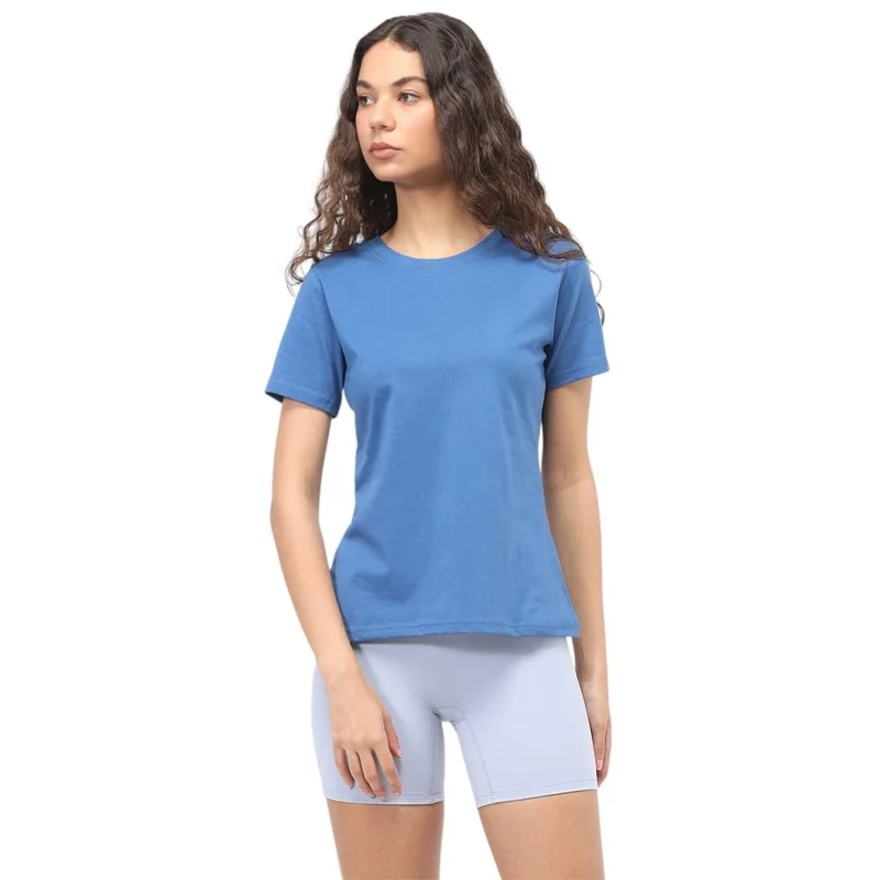 نوبيرو Solid Blue Regular Fit T-Shirt for Women