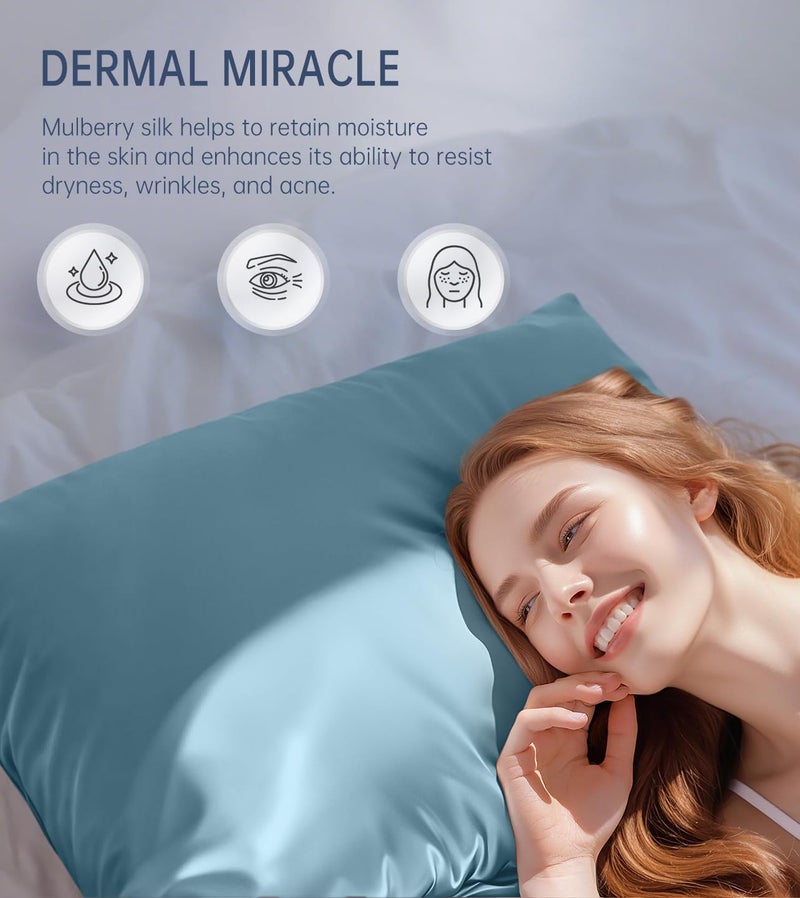 INSSL Silk Pillowcase for Women, Mulberry Silk Pillowcase for Hair and Skin and Stay Comfortable and Breathable During Sleep Silk Pillow Cases (Blue Gray,Standard) - Image 3