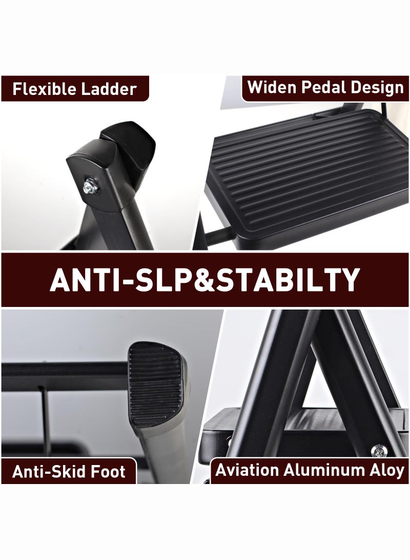 Monda Step Ladder 3 Step Folding, Sturdy 150kg Small Step Stool for Adults, Safer Full Steel Multi-use Kitchen Ladder for Home, Closet Step Stool Ladder with Anti-Slip Wide Pedals, Black - Image 3