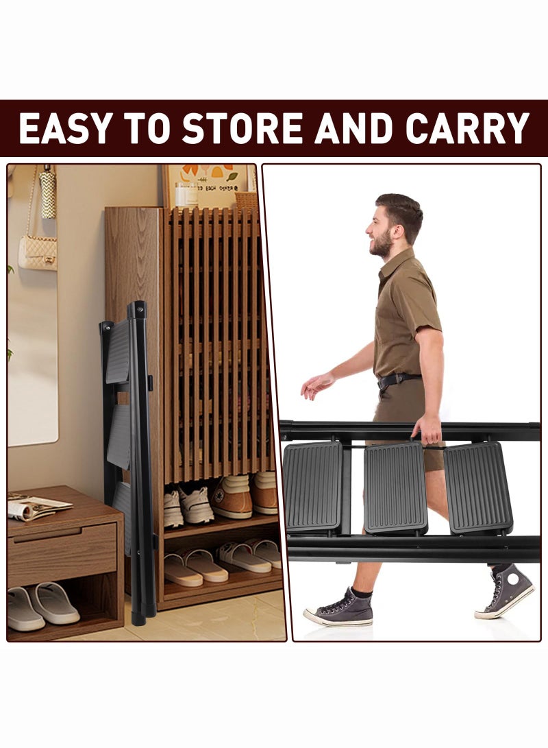 Monda Step Ladder 3 Step Folding, Sturdy 150kg Small Step Stool for Adults, Safer Full Steel Multi-use Kitchen Ladder for Home, Closet Step Stool Ladder with Anti-Slip Wide Pedals, Black - Image 4