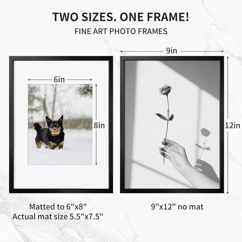 Fun Memories إطار صور معدني 9x12 من ذكريات ممتعة - إطارات صور ألومنيوم 9x12 مع حشوة 6x8، واجهة بلاكسجلاس عالية الوضوح، وملحقات تعليق - مثالي للعرض على الحائط أو الطاولة (أسود، عبوة واحدة) - Image 3