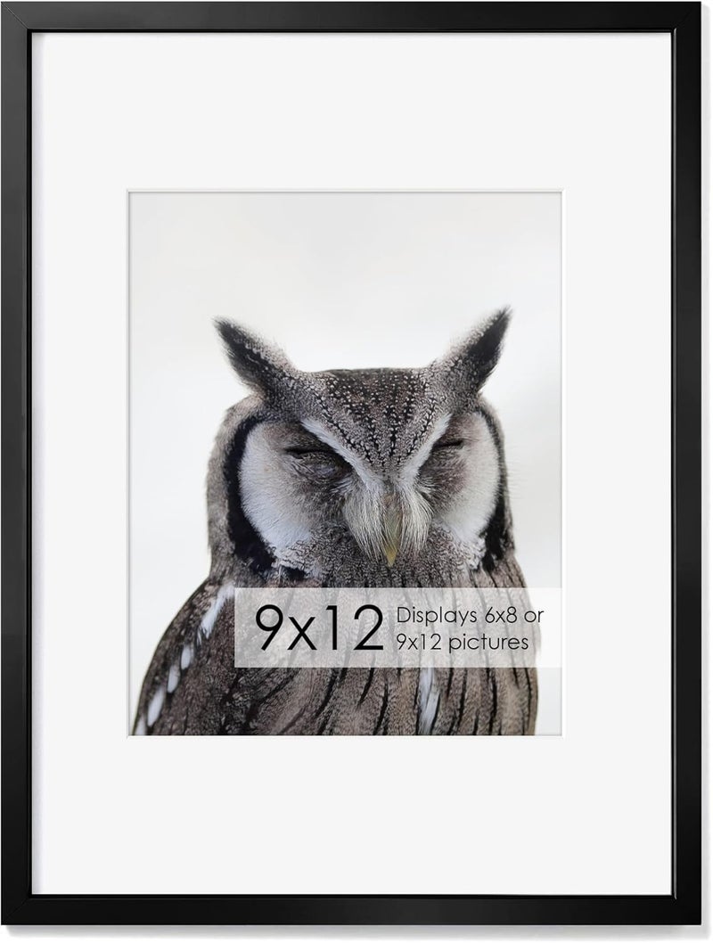 Fun Memories إطار صور معدني 9x12 من ذكريات ممتعة - إطارات صور ألومنيوم 9x12 مع حشوة 6x8، واجهة بلاكسجلاس عالية الوضوح، وملحقات تعليق - مثالي للعرض على الحائط أو الطاولة (أسود، عبوة واحدة) - Image 1