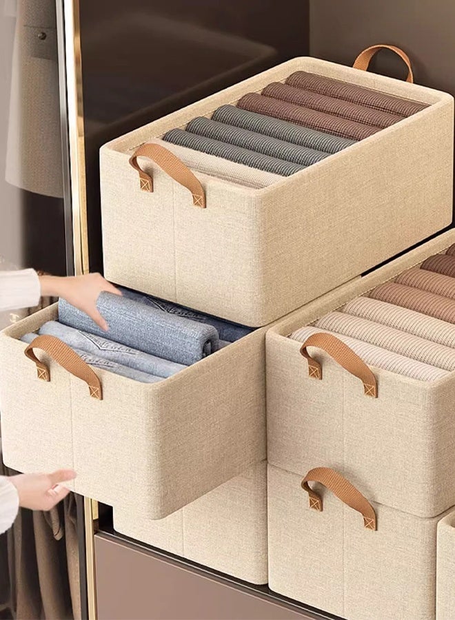 DESINO 3-Pack Foldable Fabric Storage Baskets with Handles, 26L Open-Top Organizer Bins for Clothes, Toys, Towels, Wardrobe and Shelves, Khaki, 40 × 27 × 21 cm - Image 2