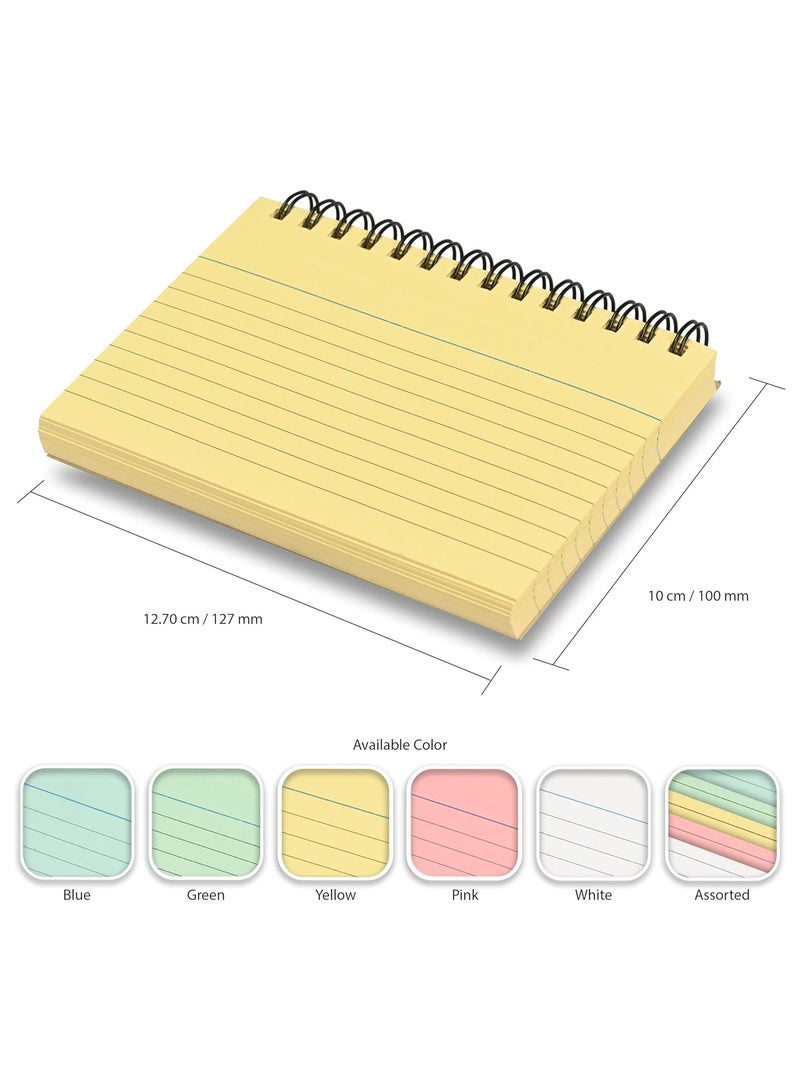 FIS® Ruled Record Cards, Size:5"x3" Inches (127x76mm), Double Loop Spiral Binding, Two Sides Single Ruled, 180gsm, Perforated, 50 Sheets Per Pad, Packet of 3 Pieces, Yellow Color-FSIC53-180SPYL-3 - Image 5