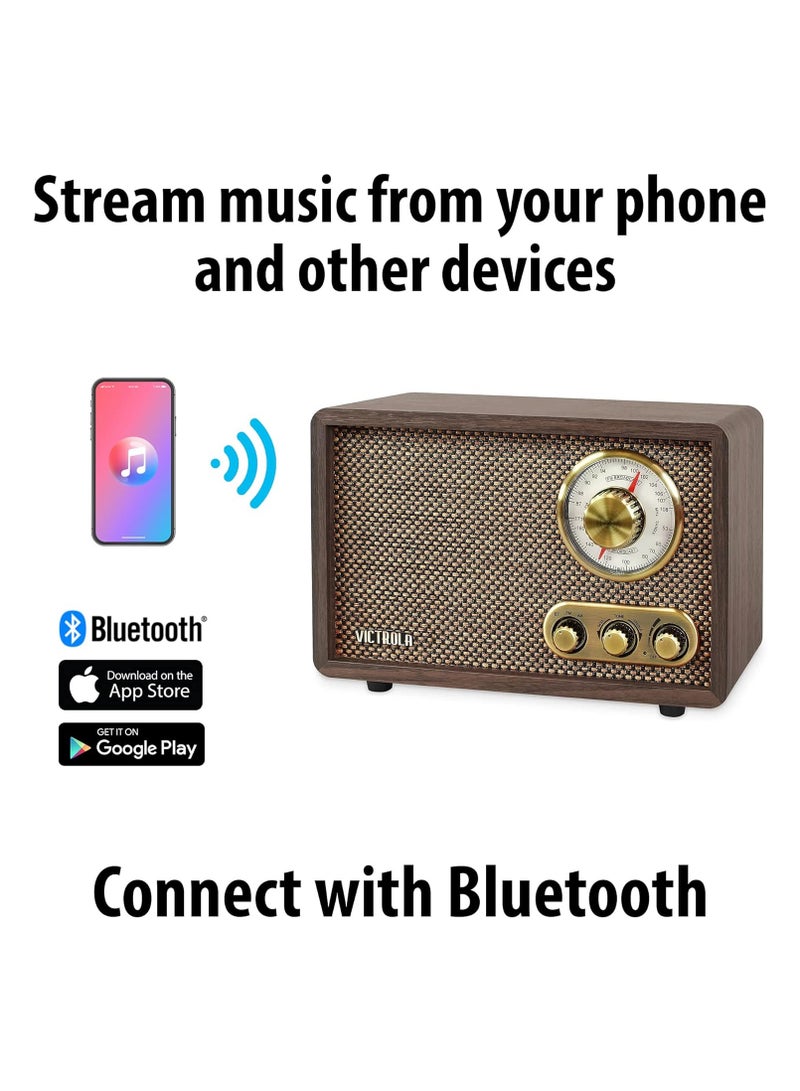 VICTROLA Victrola Retro Wood Bluetooth FM/AM Radio with Rotary Dial, Espresso  - Image 4
