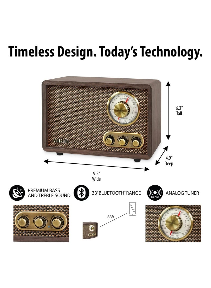 VICTROLA Victrola Retro Wood Bluetooth FM/AM Radio with Rotary Dial, Espresso  - Image 3