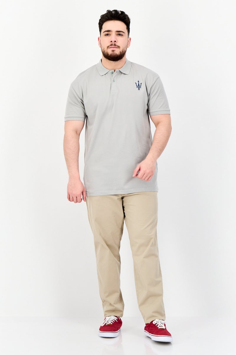 Maserati تي شيرت بولو بأكمام قصيرة للرجال بتصميم عادي مع شعار العلامة التجارية، رمادي فاتح - Image 3