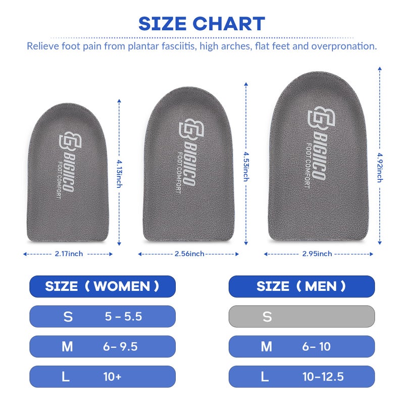 BIGIICO 1/2 inch Heel Lifts Inserts Cushioned Arch Support Insoles with Hidden Lift Technology, Plantar Fasciitis Relief Inserts, Anti-Slip Heel Pads for All Day Standing Support (1 Pair) (Large) - Image 2